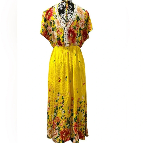 Farm Rio Anthropologie Floral Maxi Dress Yellow Boho Petite - Picture 4 of 8